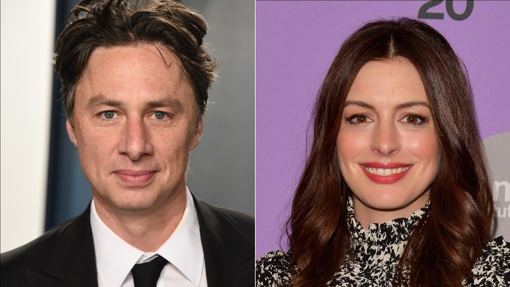 Zach Braff and Anne Hathaway smiling