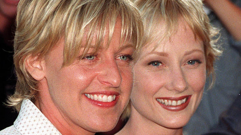 Ellen DeGeneres and Anne Heche at a movie premiere