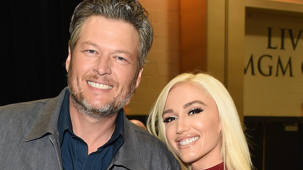 Gwen Stefani and Blake Shelton smiling