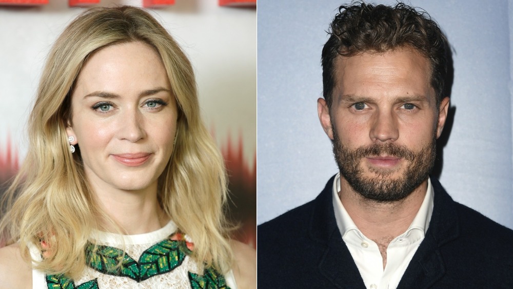 Emily Blunt and Jamie Dornan smirking