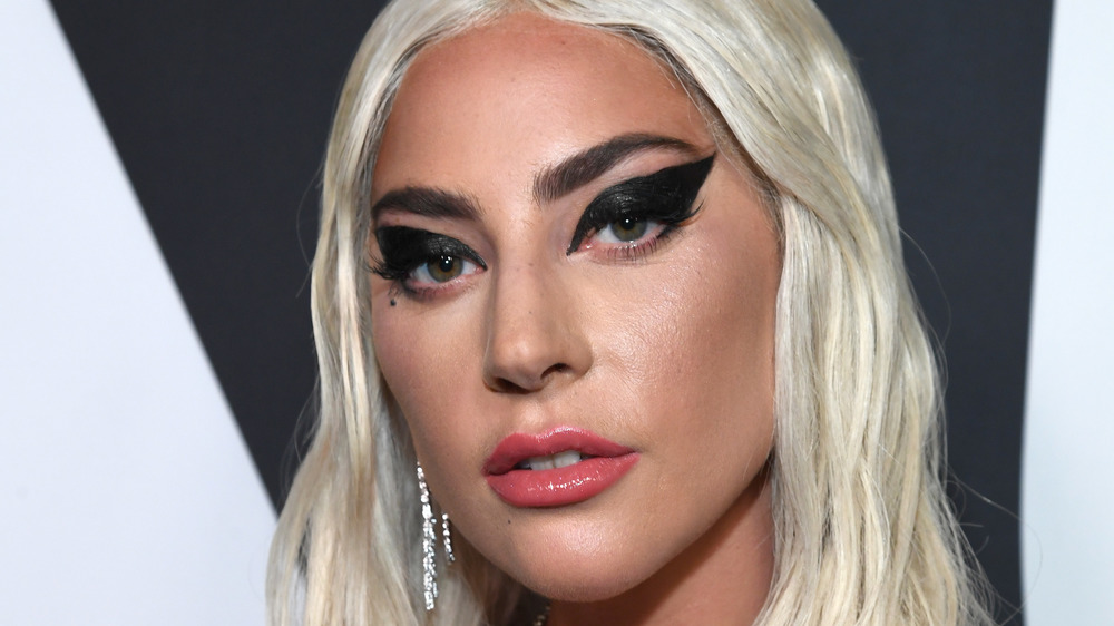Lady Gaga wears black eyeliner at an event