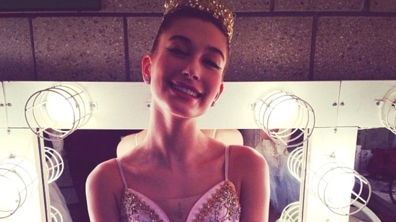 Hailey Baldwin smiling as a ballerina