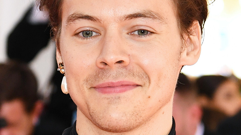 Harry styles with earring soft smiling