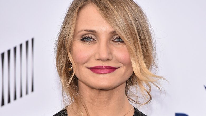 Cameron Diaz with messy updo smiling