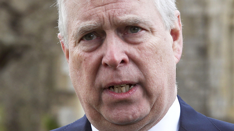 Prince Andrew speaking to reporters