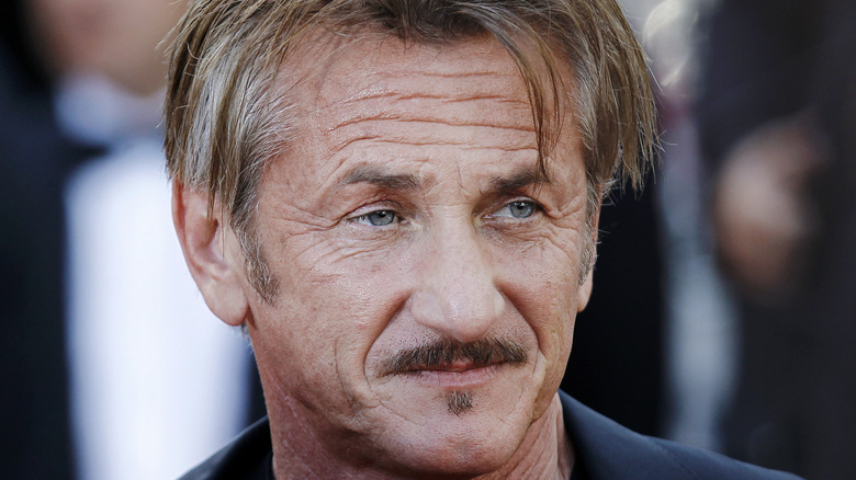 Sean Penn with hair in face