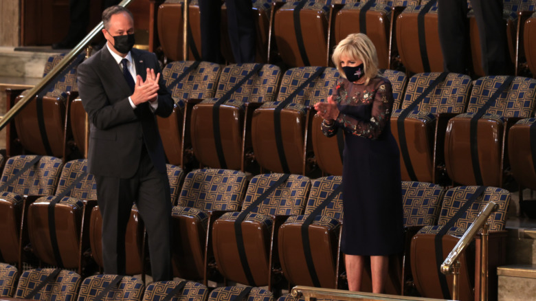 Jill Biden clapping at Biden's presidential address to congress