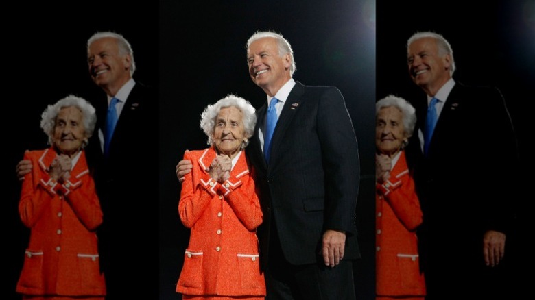 Joe Biden stands with his mother during an Election Night in 2008