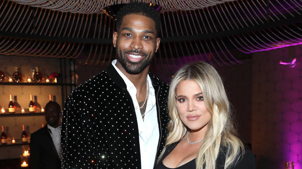 Khloe Kardashian and Tristan Thompson pose together