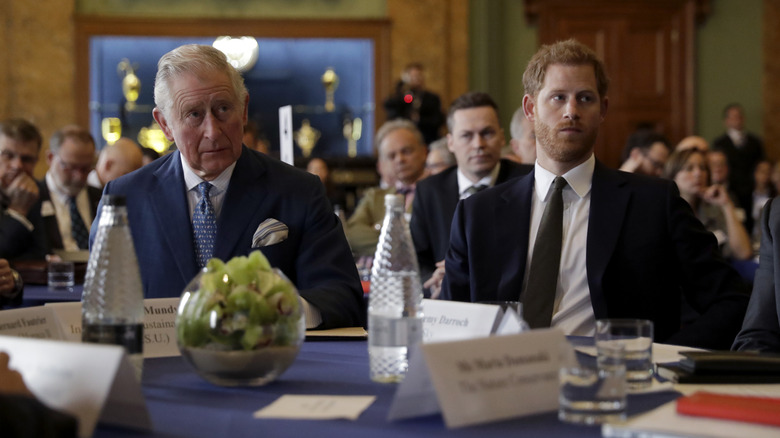 King Charles and Prince Harry sitting