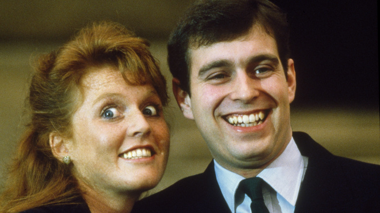 Sarah Ferguson pulling funny face Prince Andrew laughing