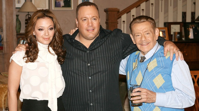 Leah Remini  poses with Kevin James and Jerry Stiller.