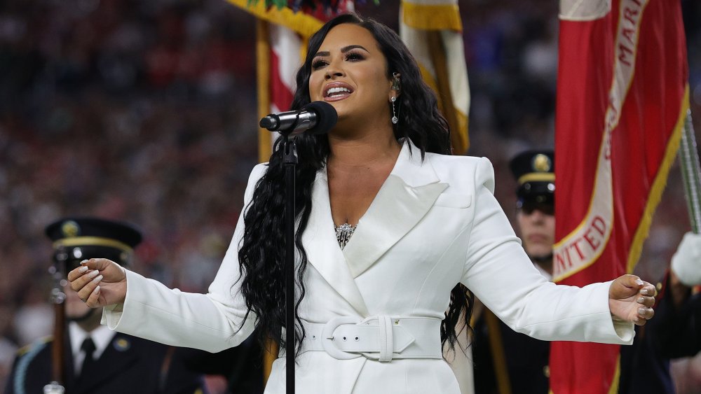 Demi Lovato performing at Super Bowl LIV