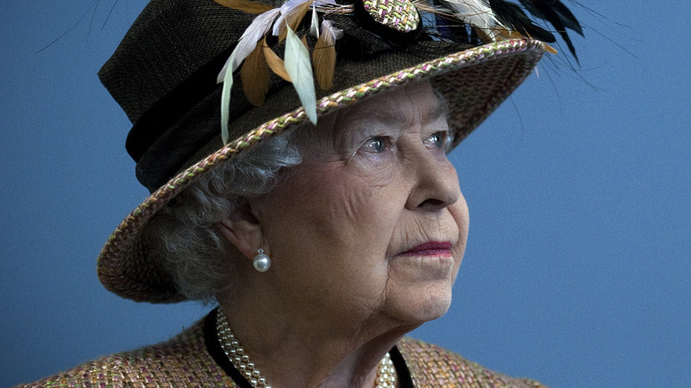 Queen Elizabeth II black feather hat