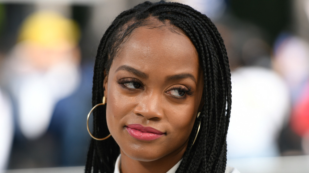 Rachel Lindsay sits on the set of "Extra"