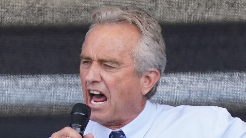 Robert F Kennedy Jr speaks at an event for coronavirus skeptics in August 2020 in Berlin