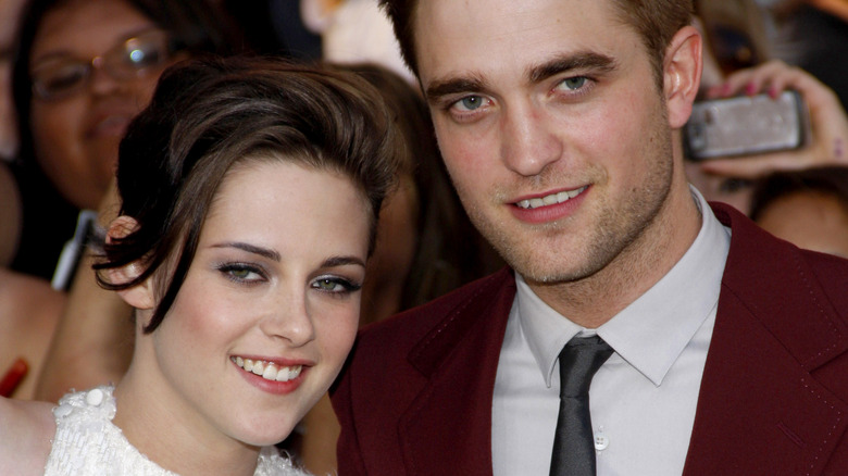 Kristen Stewart white dress Robert Pattinson maroon suit