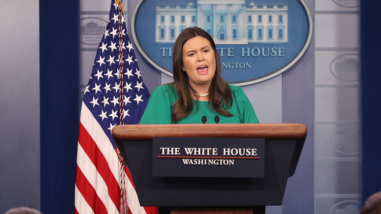 Sarah Huckabee Sanders at the podium