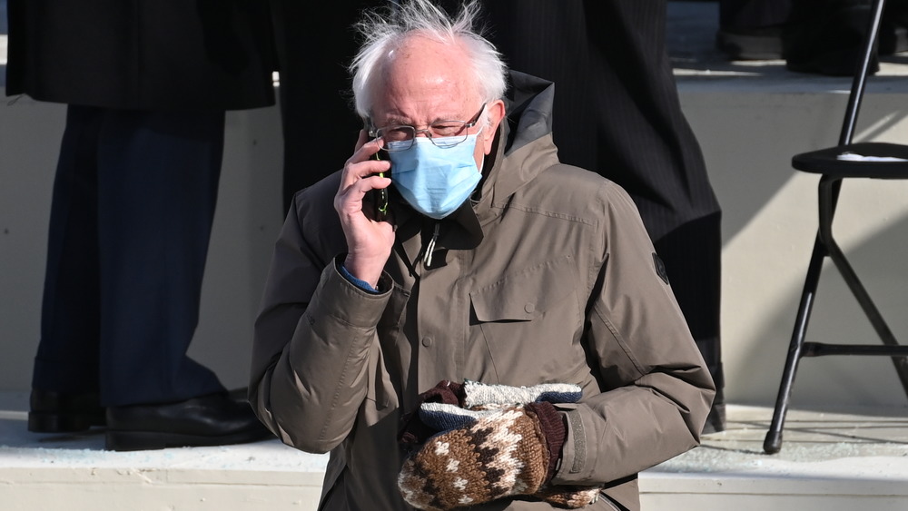 Bernie Sanders talking on the phone