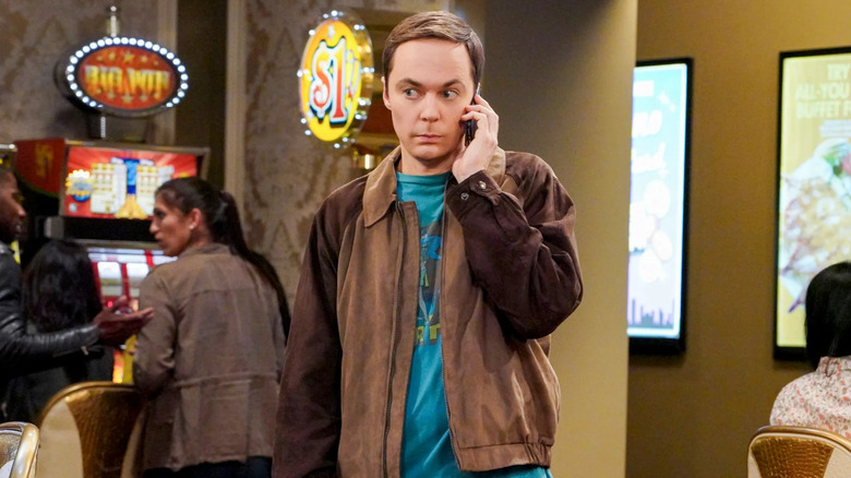 Sheldon on the phone at a casino on The Big Bang Theory