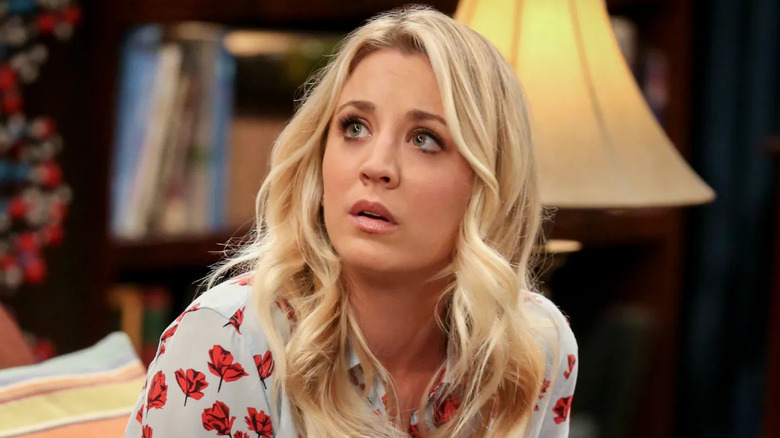 Penny looking up worried on the Big Bang Theory
