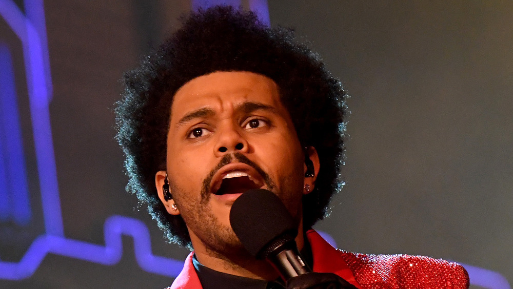The Weeknd performing at the Super Bowl