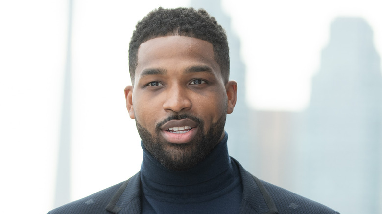 Tristan Thompson wearing a black turtleneck