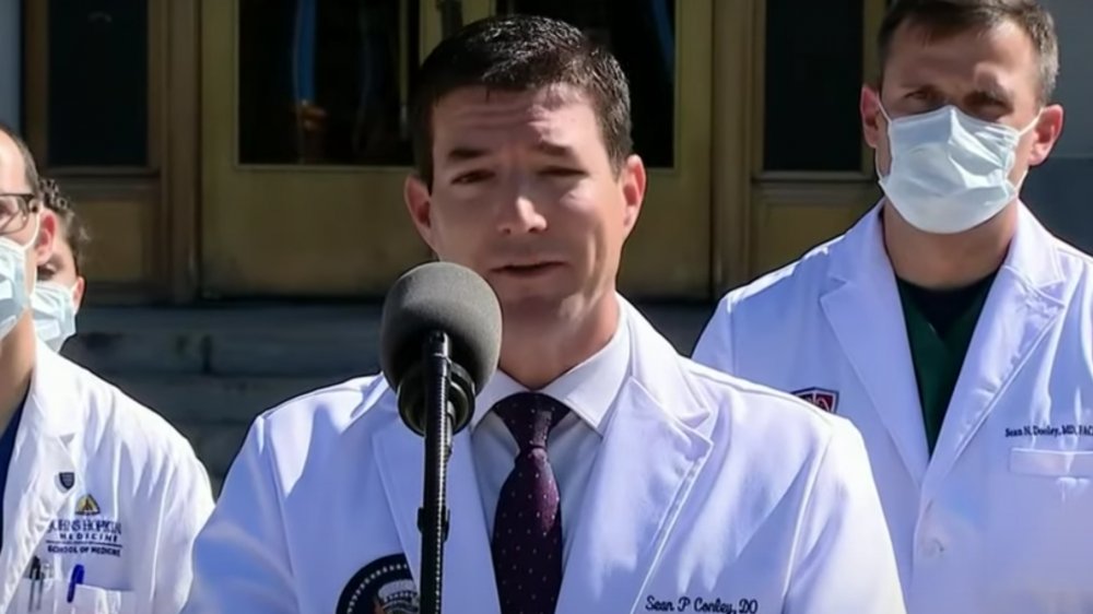 Dr. Sean Conley speaking at a press conference about President Donald Trump's health