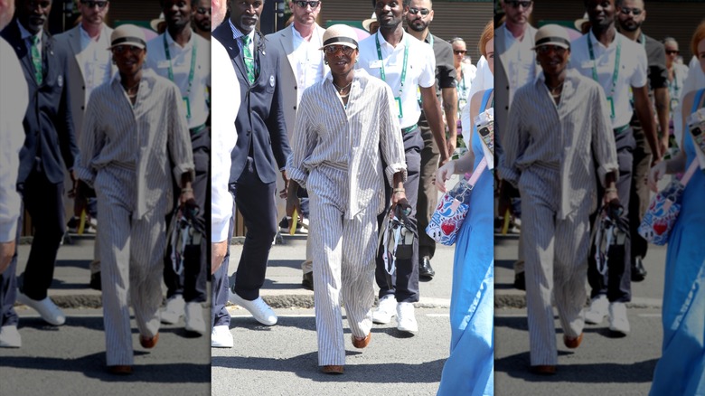 Cynthia Erivo walking in a crowd at Wimbledon.