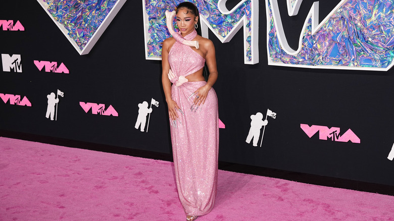 Saweetie long pink dress with bones