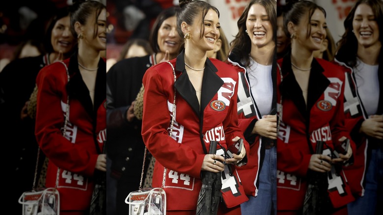 Kristin Juszczyk red black jacket