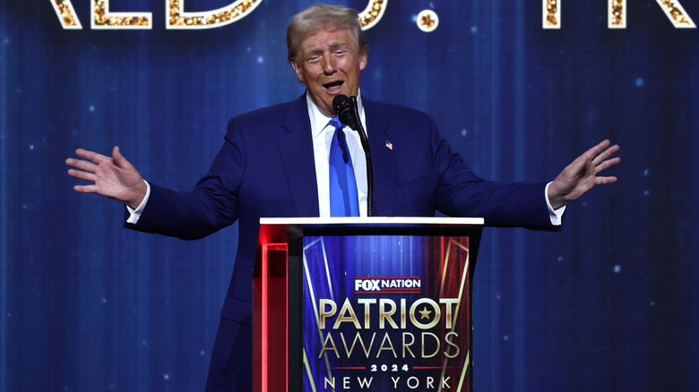Donald Trump accepting his award at the 2024 Fox Nation Patriot Awards.