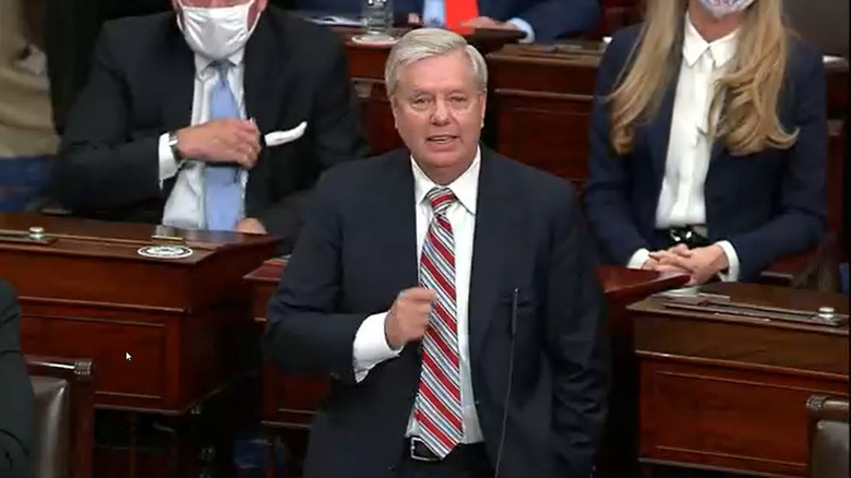 Sen. Lindsey Graham (R-SC) speaking during a Senate debate session to ratify the 2020 presidential election at the U.S. Capitol on January 6, 2021