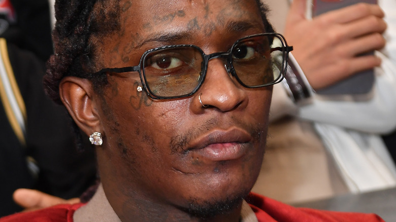 Young Thug attending basketball game