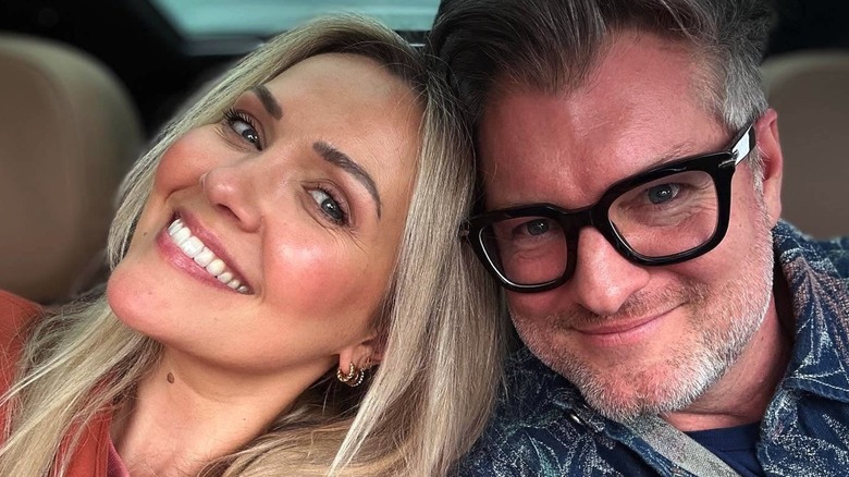 Emilie Ullerup smiling with husband Kyle Cassie.