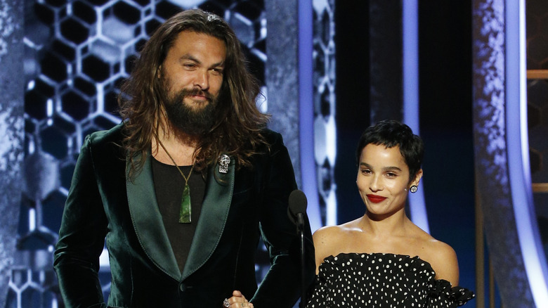 Zoë Kravitz and Jason Momoa smiling