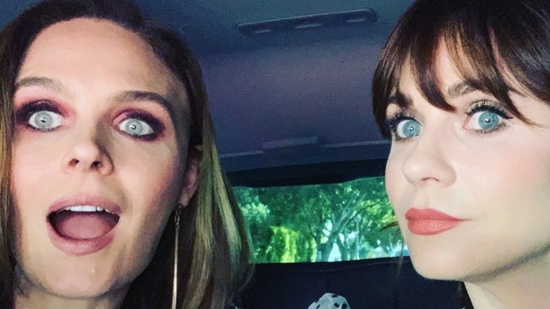 Zooey Emily Deschanel pulling faces selfie