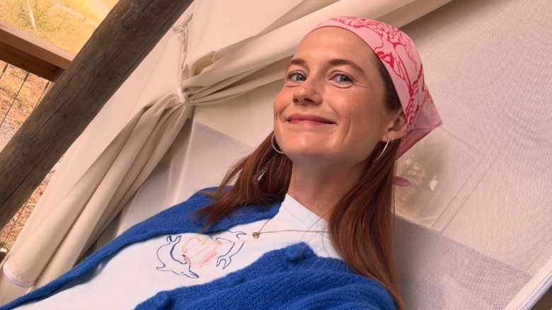 Bonnie Wright takes a selfie in a tent