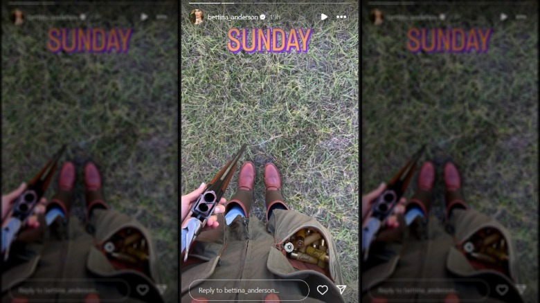 Bettina Anderson holding gun with pocketful of bullets