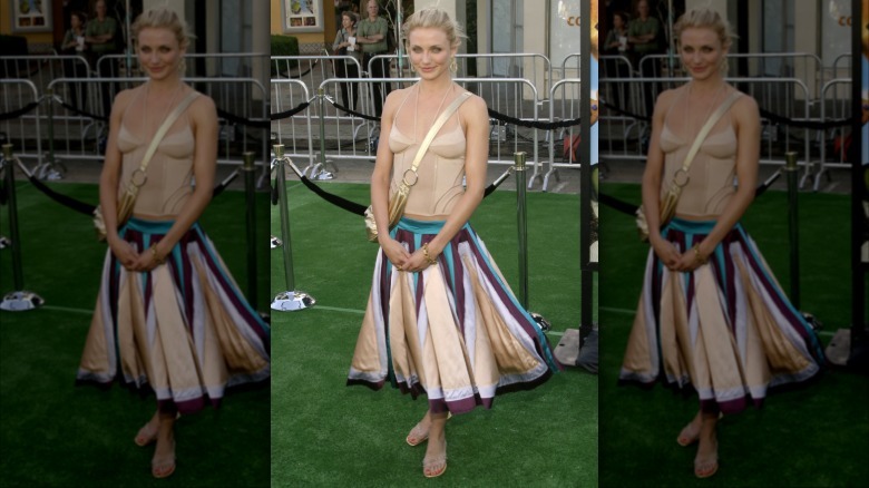 Cameron Diaz wears a beige bustier
