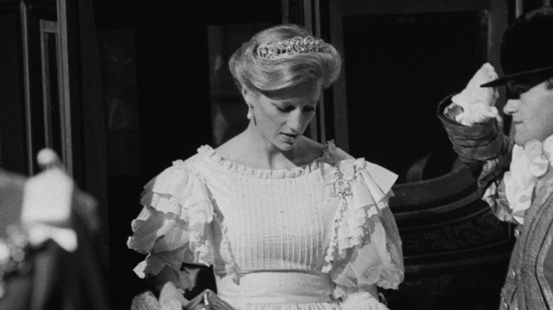 Princess Diana with chignon hairstyle at State Opening of Parliament in 1984