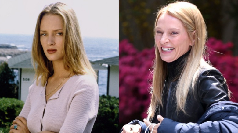 Uma Thurman at the Cannes Film Festival in 1993 and on set in New York in 2026.
