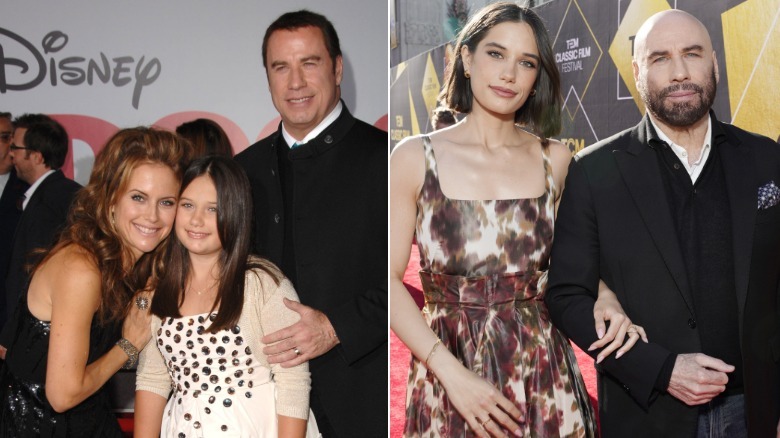 Ella Bleu Travolta posing with her parents as a child