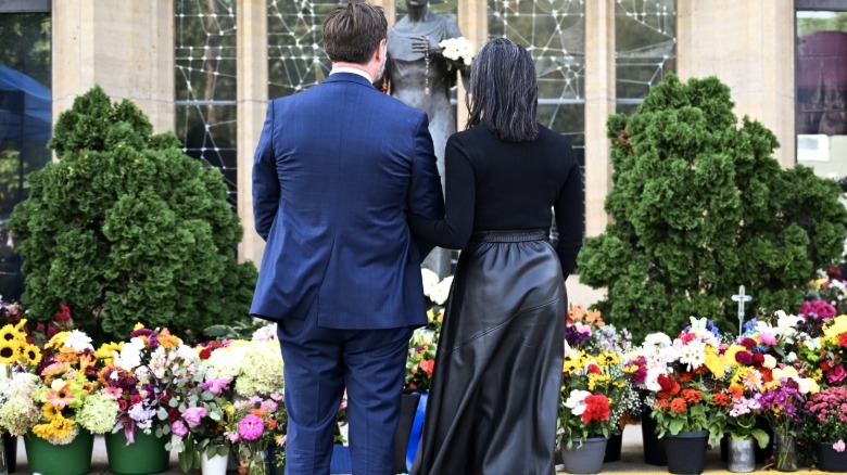 Usha Vance and JD Vance outside a church