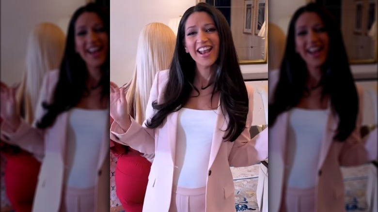 Katie Miller recording an Instagram Reel with Nicki Minaj.