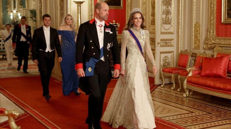 Prince William and Prince Catherine walking to the 2025 state dinner with Donald Trump at Windsor Castle