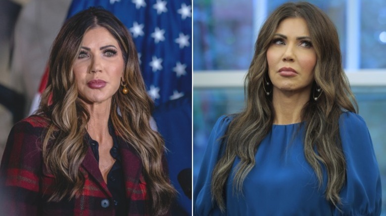 Side by side of Kristi Noem featuring her hair