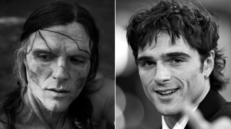 Split image of Jacob Elordi as The Creature and Jacob Elordi on the red carpet