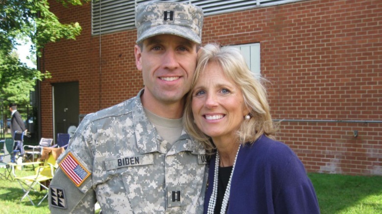 Beau and Jill Biden pose together on his deployment day.