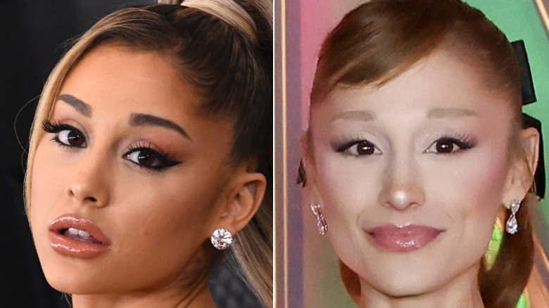 Side by side of Ariana Grande in 2020 vs 2025